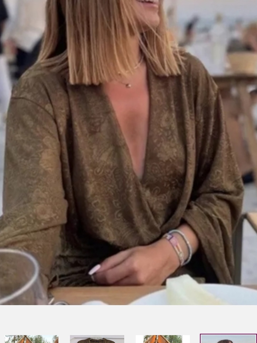 Zara Metallic Olive Green Twist-Front Mini Dress